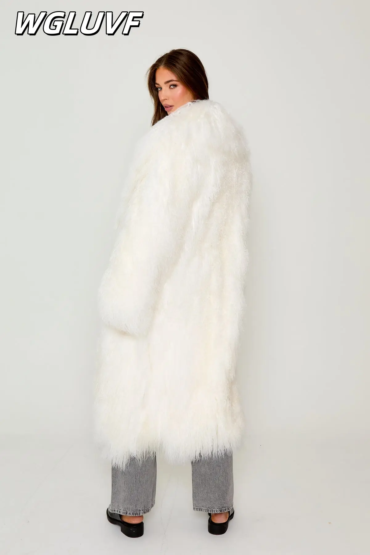 Women's Mongolian long sheepskin coat 115cm - WGLUVF