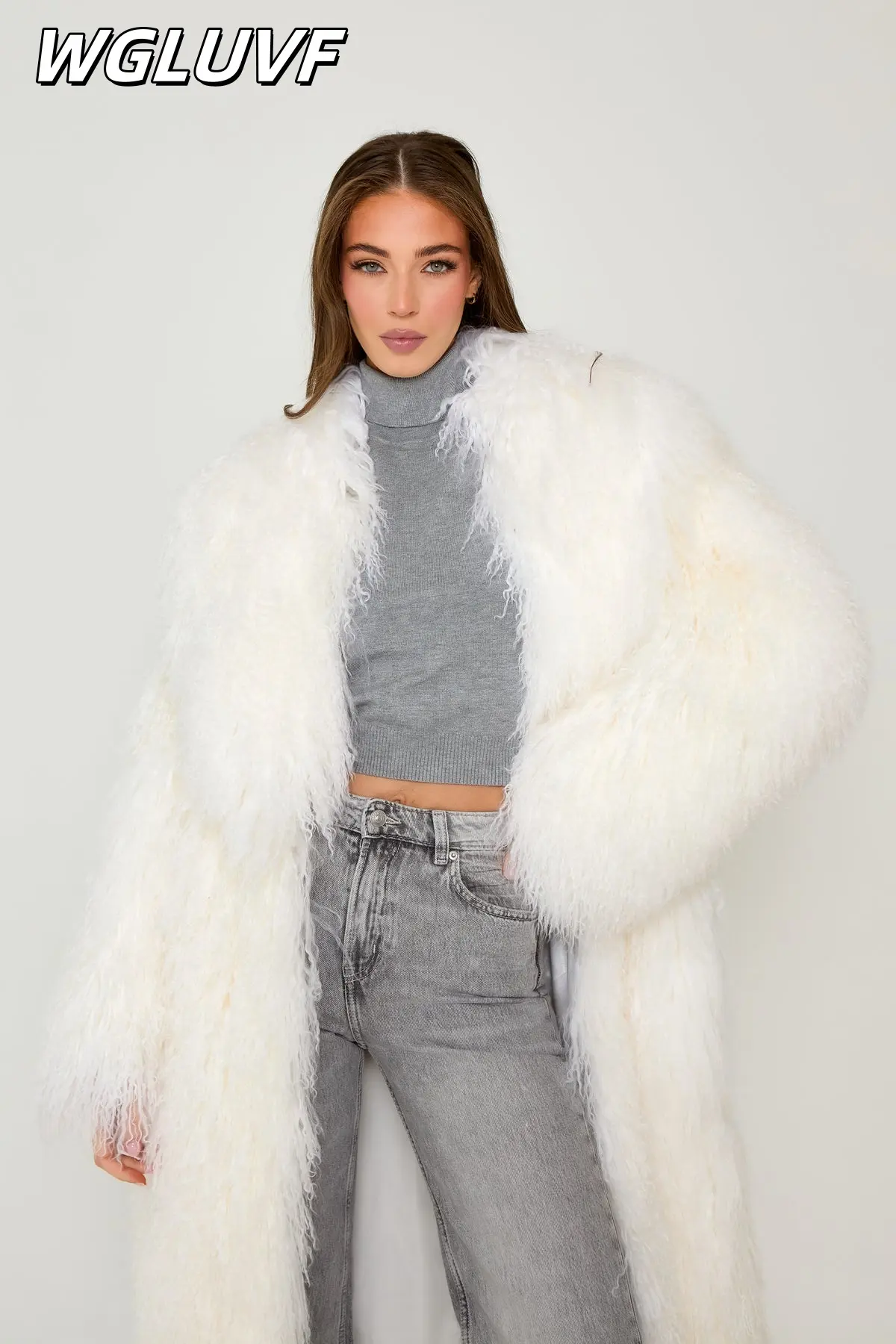 Women's Mongolian long sheepskin coat 115cm - WGLUVF