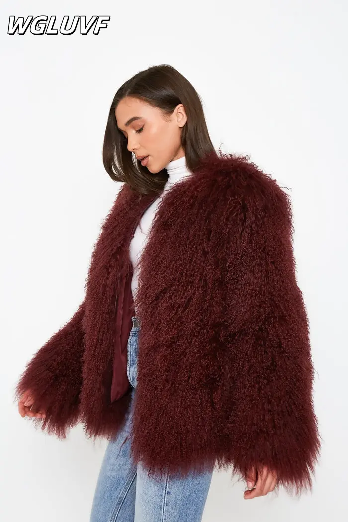 Winter Sheepskin Mongolian Sheepskin Coat - Wine Red - WGLUVF