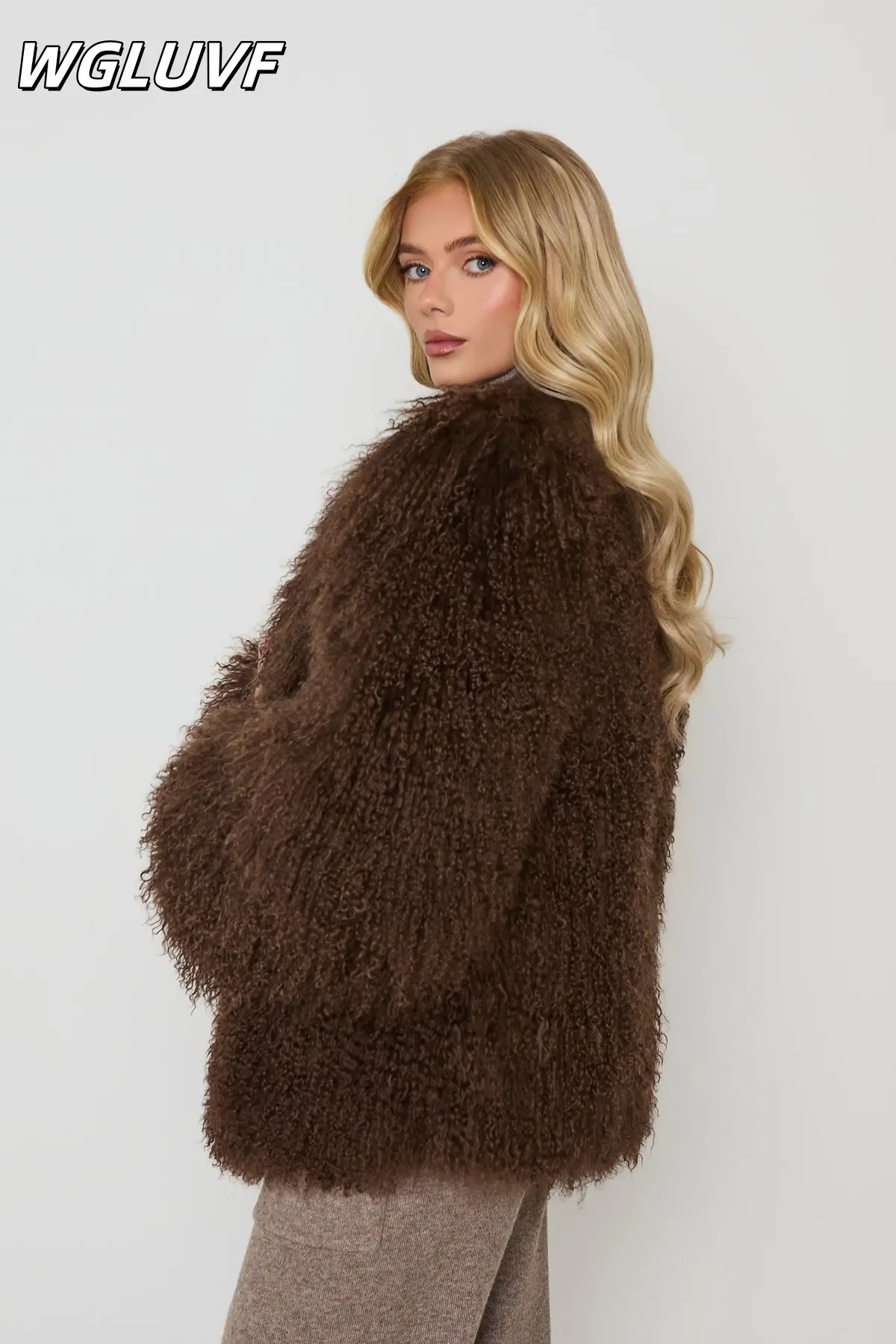 Mongolian Sheepskin Curly Coat - Brown - WGLUVF