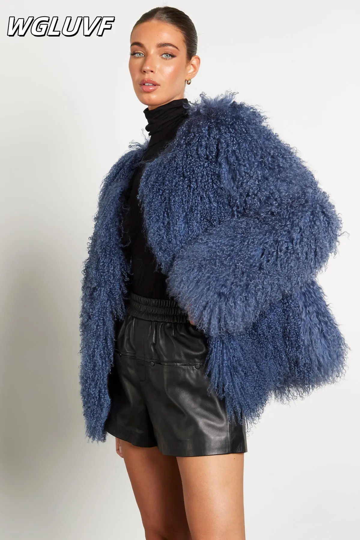 Mongolian Sheepskin Curly Coat - Blue - WGLUVF