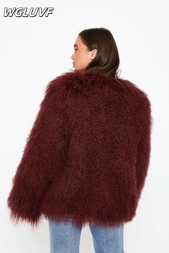 Winter Sheepskin Mongolian Sheepskin Coat - Wine Red - WGLUVF