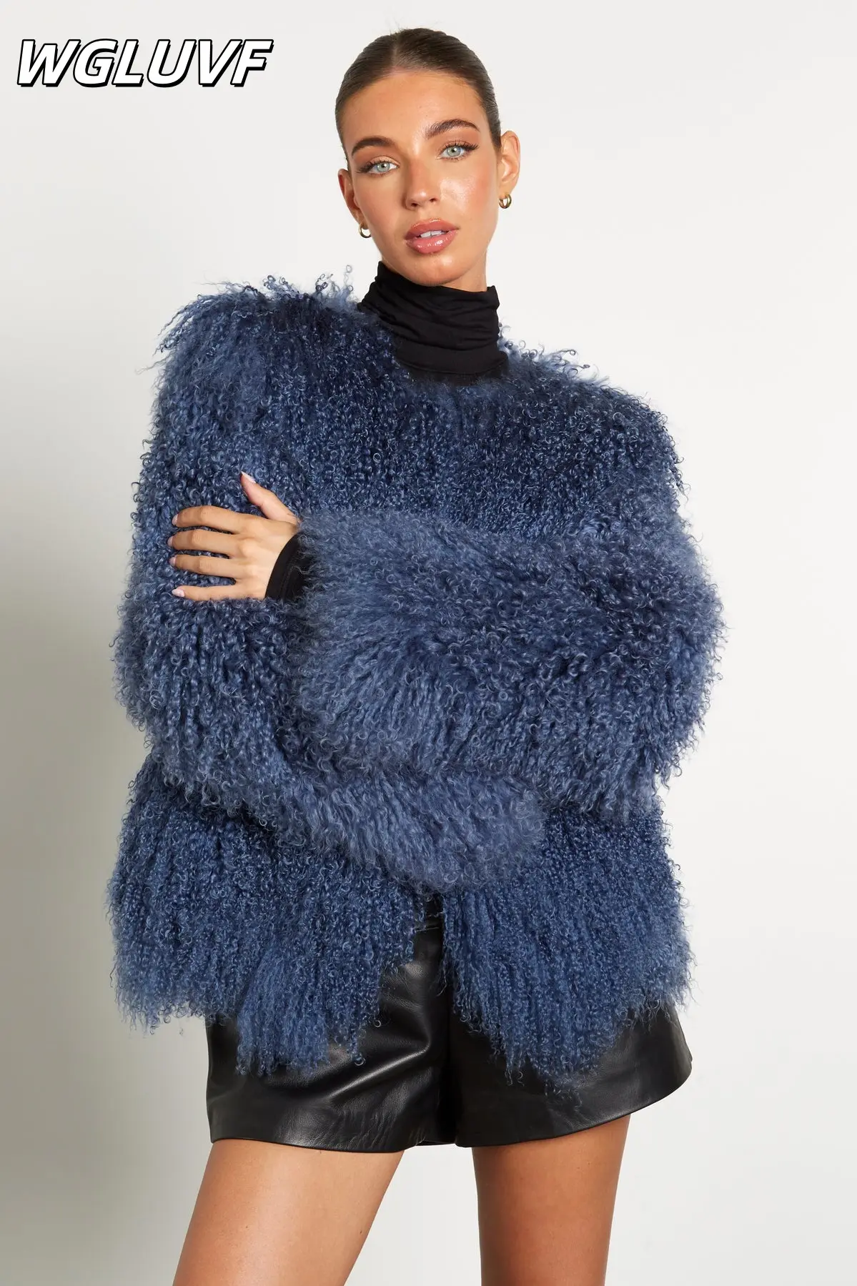 Mongolian Sheepskin Curly Coat - Blue - WGLUVF