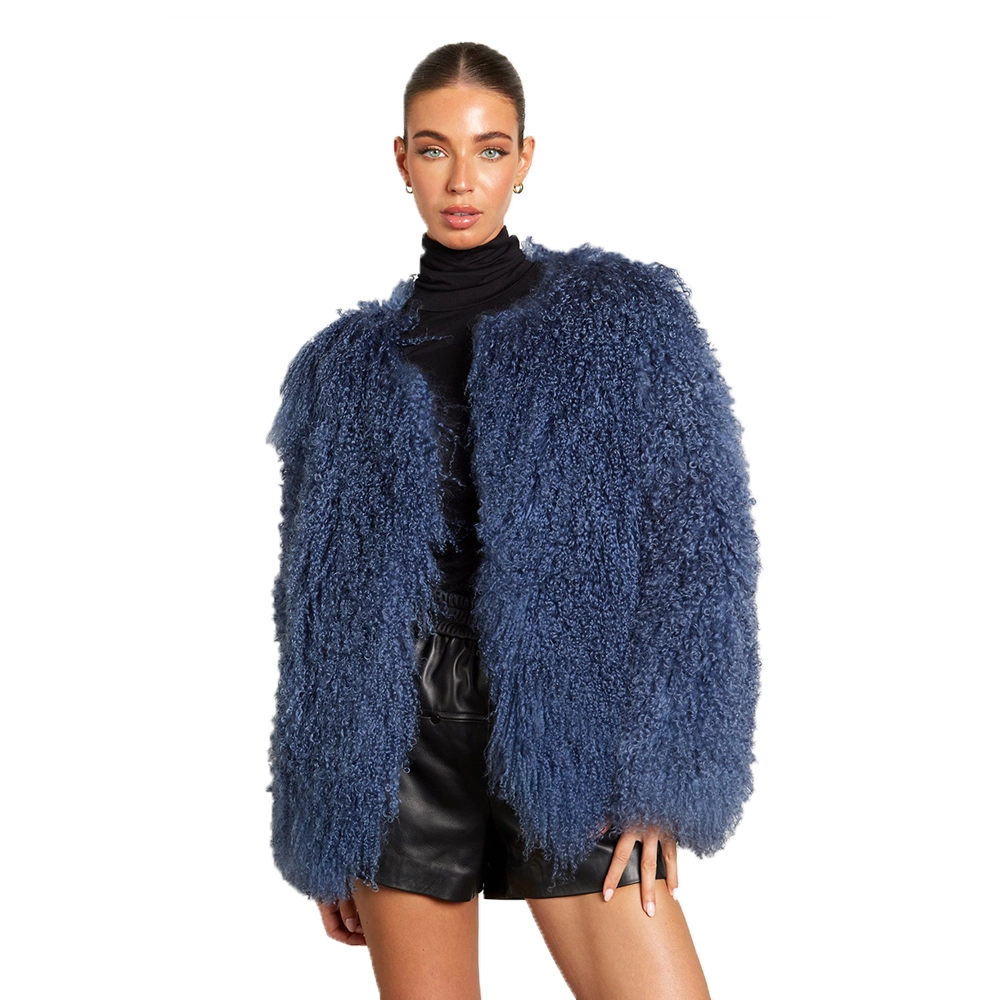 High quality Tan sheep Mongolian fur clothing, designed with natural fur, showcasing luxury and warmth