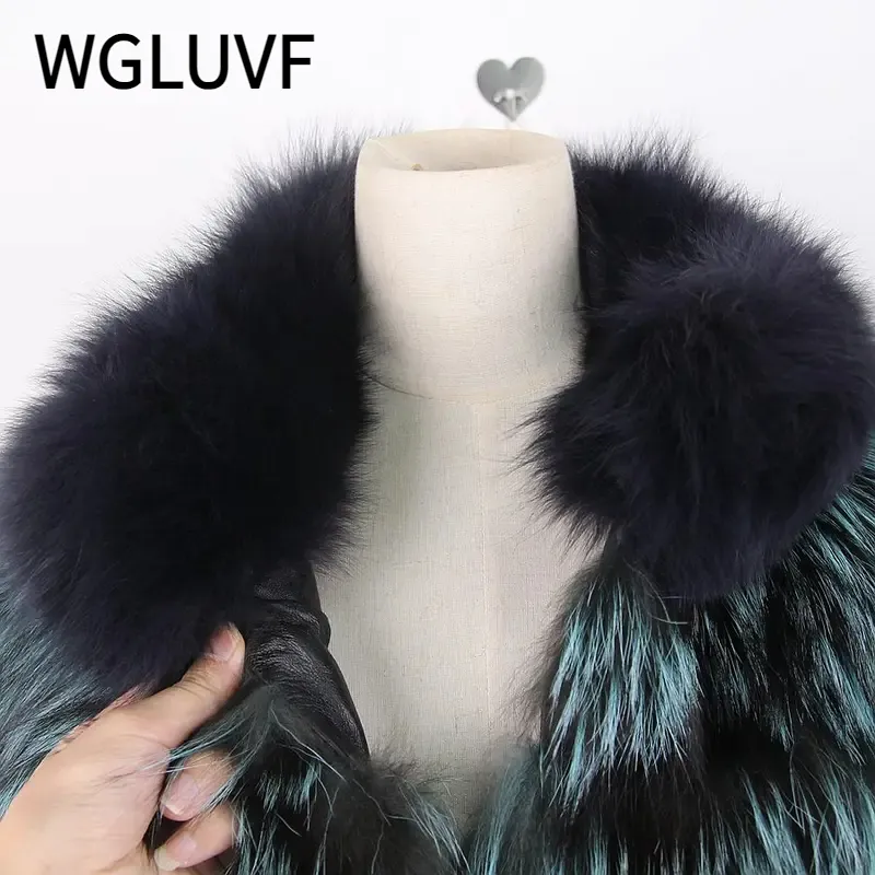 Women real fox fur coat long coat stand collar luxury genuine fur winter thick fur - WGLUVF