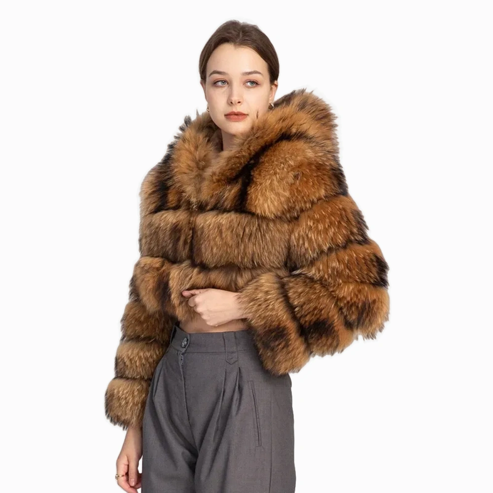 Raccoon hat pocket short coat fur coat - WGLUVF