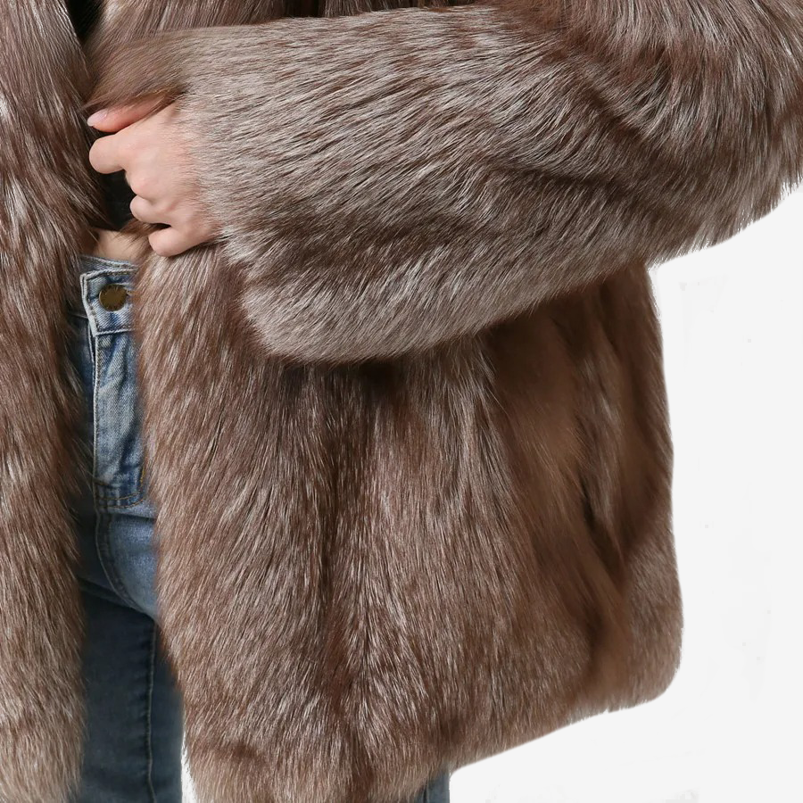 Silver Fox Fur Coat With Vertical Stripes Made Of 100% Genuine Fur - WGLUVF
