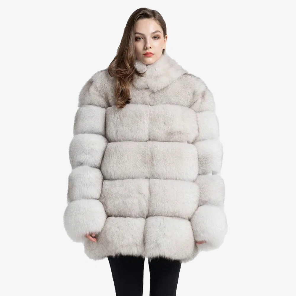 Fur medium long bread block fox fur coat - WGLUVF