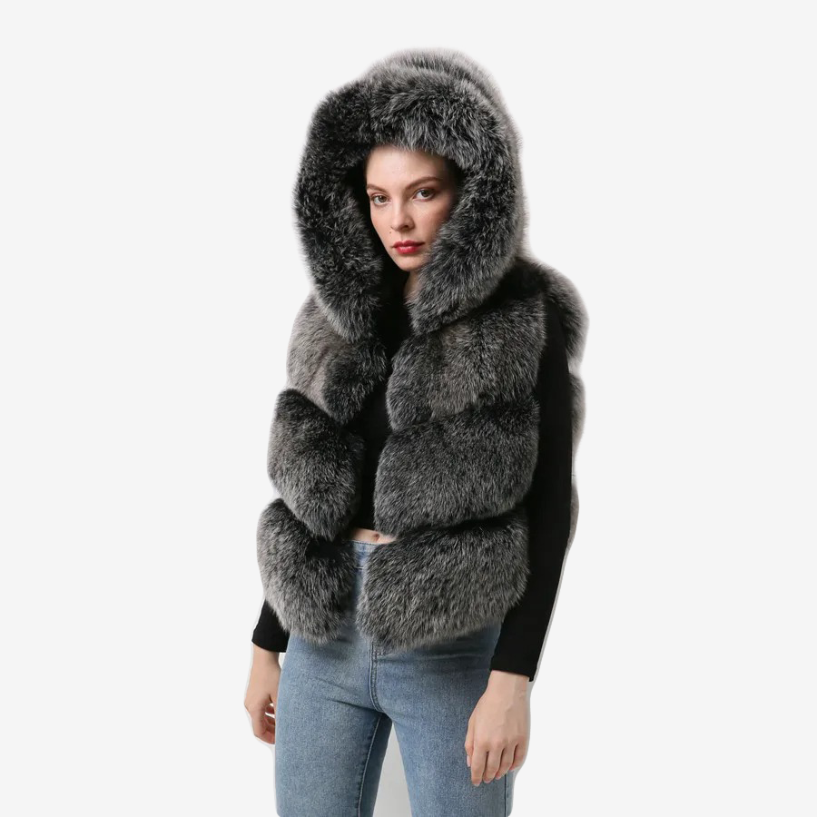 Women's fur real fox skin vest hood vest - WGLUVF