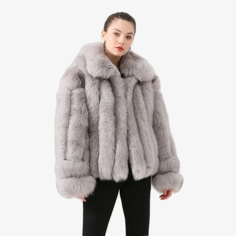 Real fox fur coat natural fox fur coat with collar thick fur women winter - WGLUVF