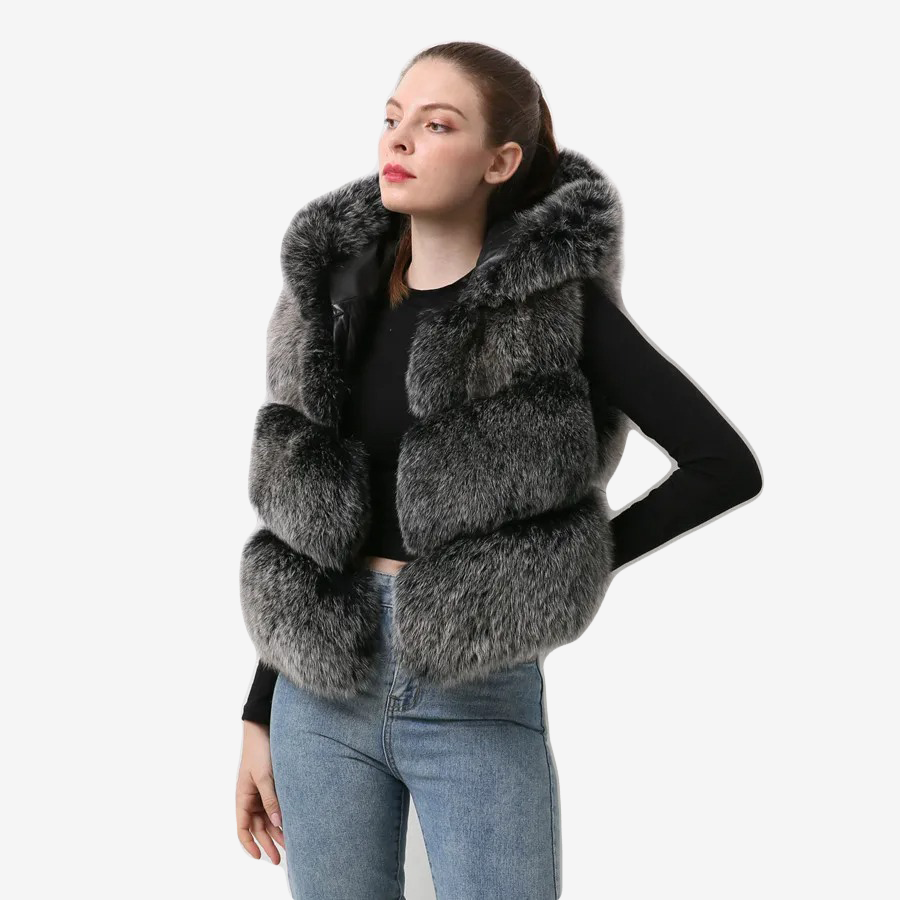 Women's fur real fox skin vest hood vest - WGLUVF