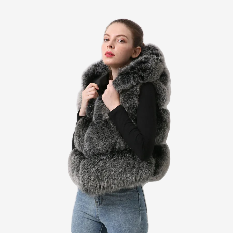Women's fur real fox skin vest hood vest - WGLUVF