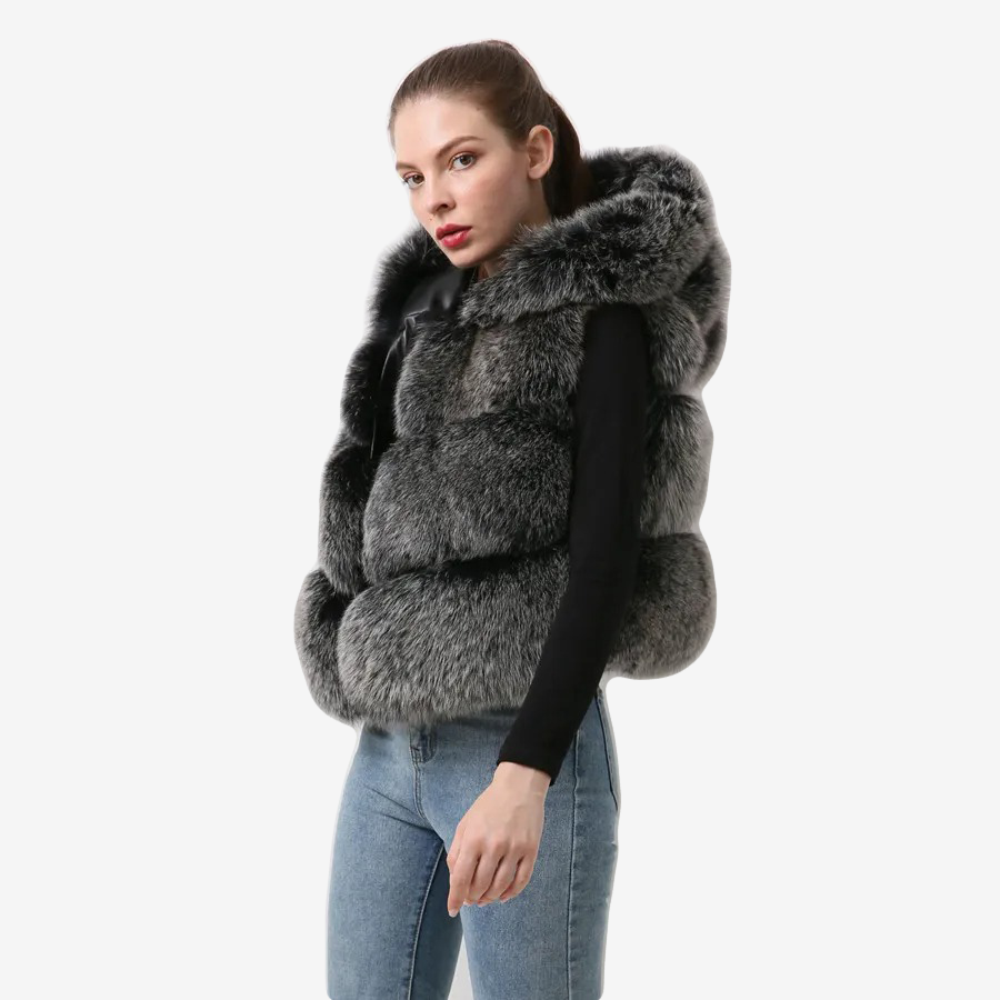 Women's fur real fox skin vest hood vest - WGLUVF