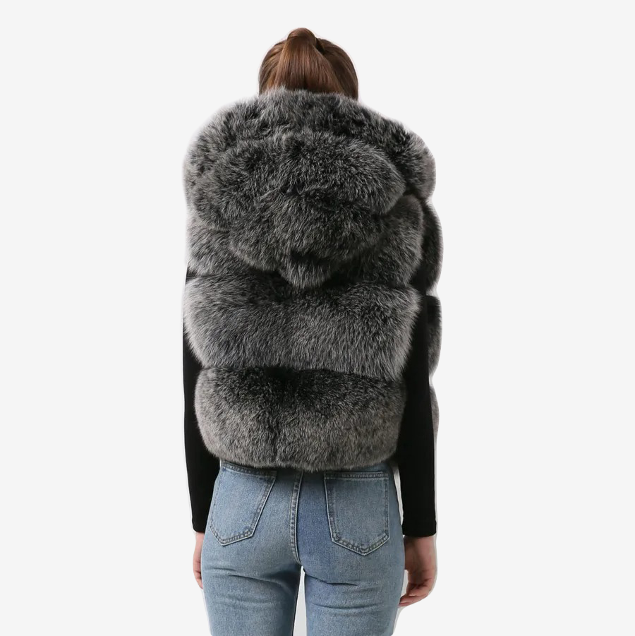 Women's fur real fox skin vest hood vest - WGLUVF