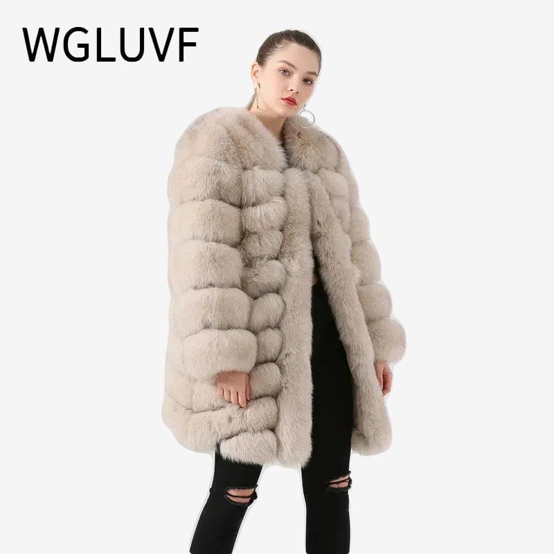 Fox fur coat natural fox fur coat long coat women coat winter thick fur - WGLUVF