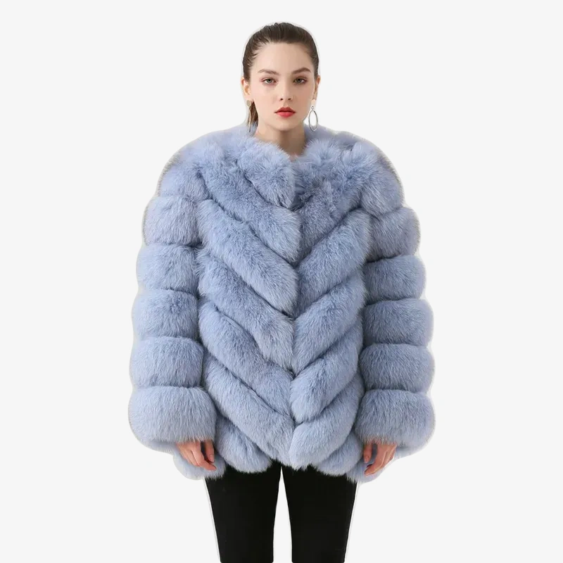 Real fox fur coat long sleeved women's diagonal pattern - WGLUVF