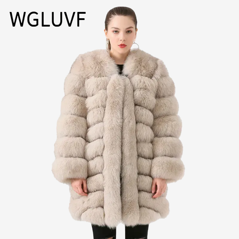 Fox fur coat natural fox fur coat long coat women coat winter thick fur - WGLUVF