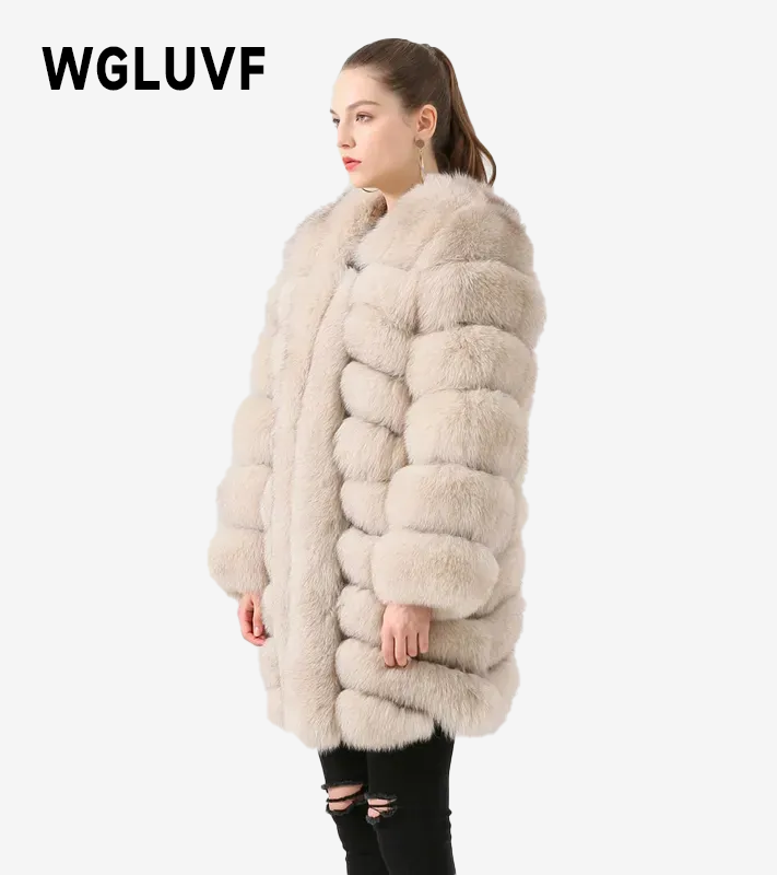 Fox fur coat natural fox fur coat long coat women coat winter thick fur - WGLUVF