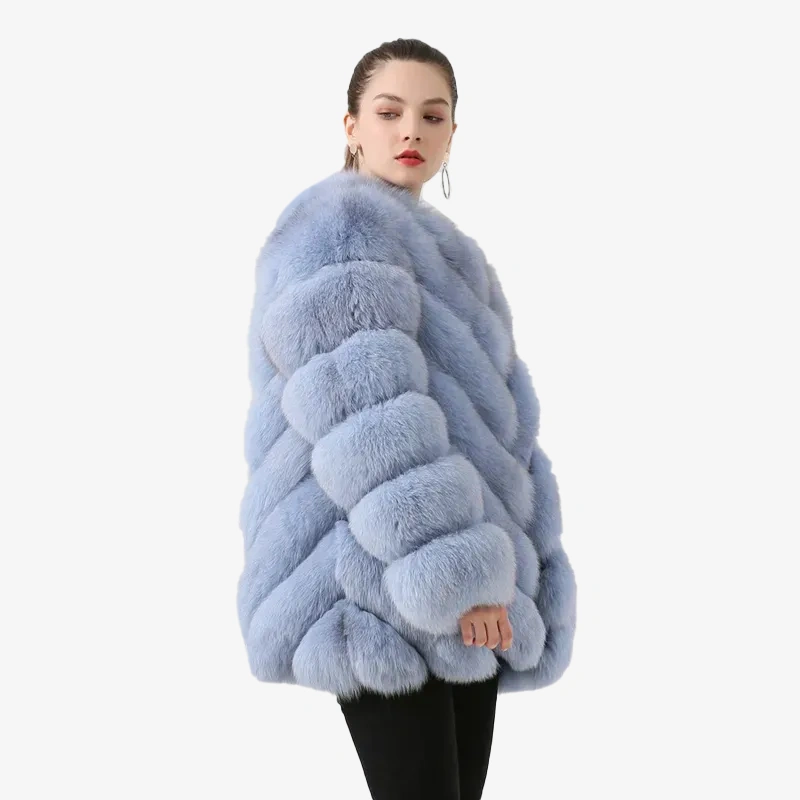 Real fox fur coat long sleeved women's diagonal pattern - WGLUVF
