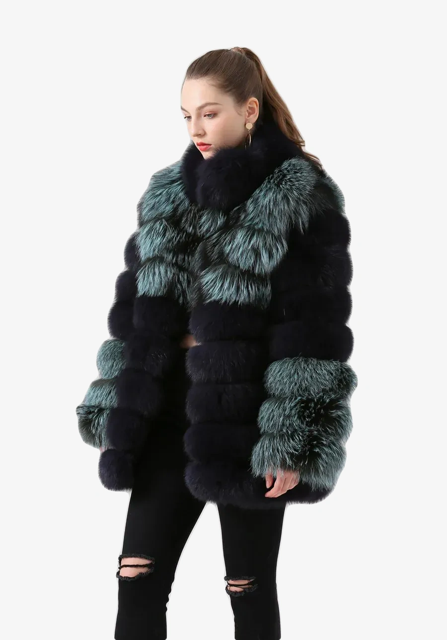 Women real fox fur coat long coat stand collar luxury genuine fur winter thick fur - WGLUVF