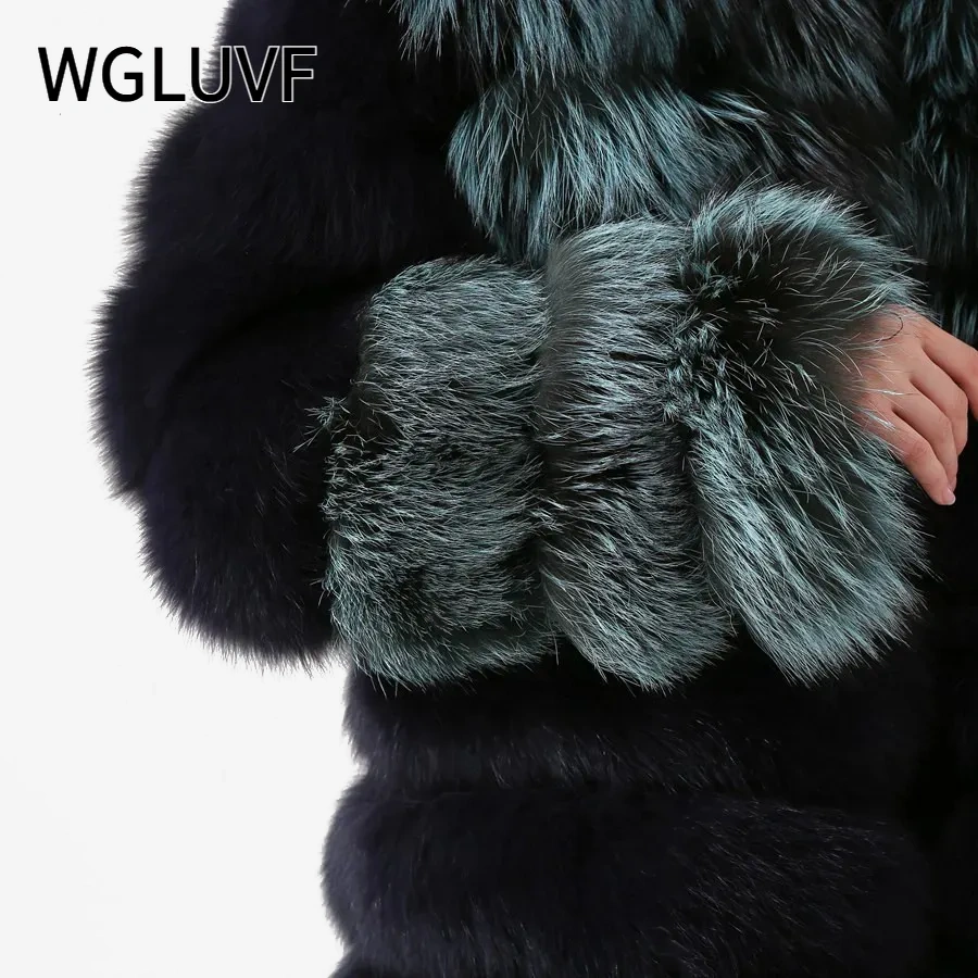 Women real fox fur coat long coat stand collar luxury genuine fur winter thick fur - WGLUVF
