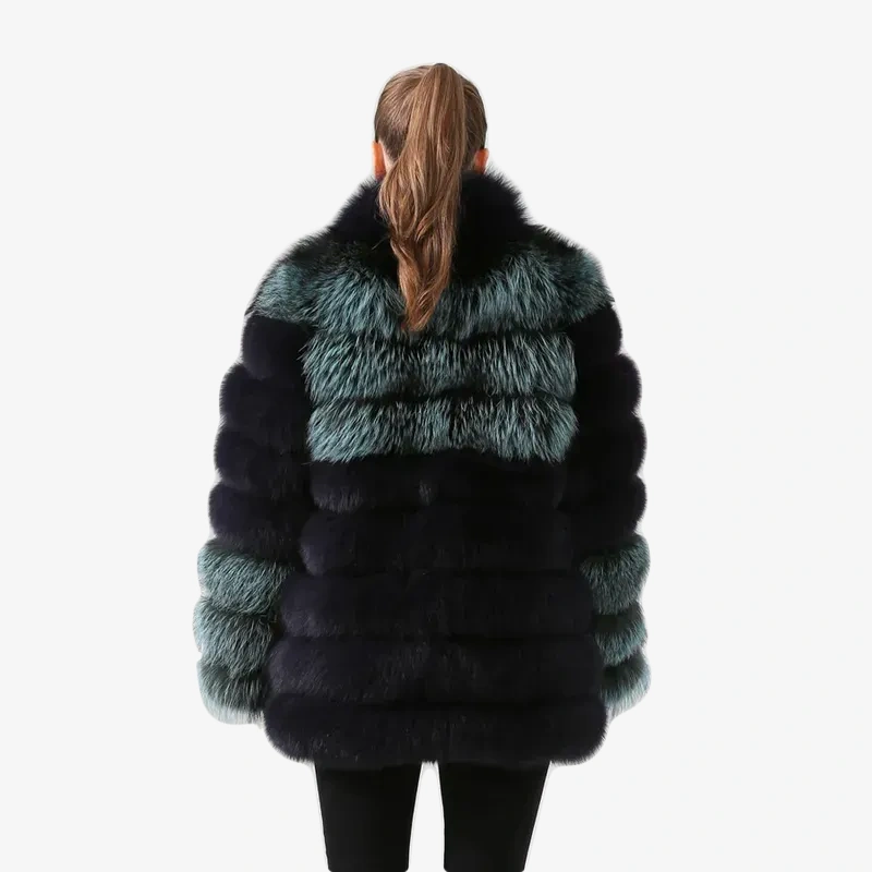 Women real fox fur coat long coat stand collar luxury genuine fur winter thick fur - WGLUVF