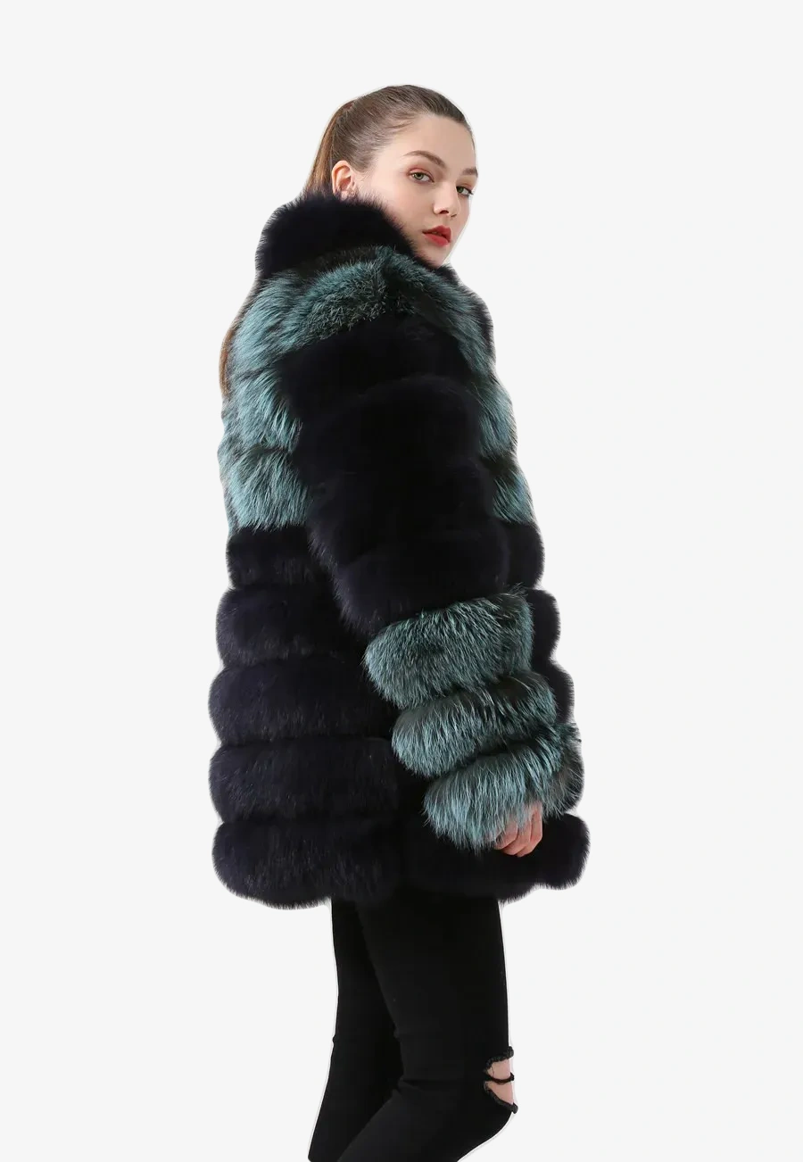 Women real fox fur coat long coat stand collar luxury genuine fur winter thick fur - WGLUVF