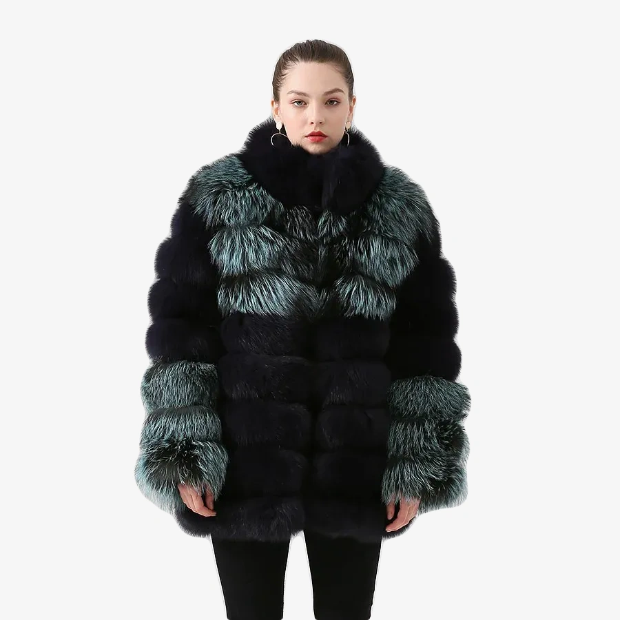 Women real fox fur coat long coat stand collar luxury genuine fur winter thick fur - WGLUVF