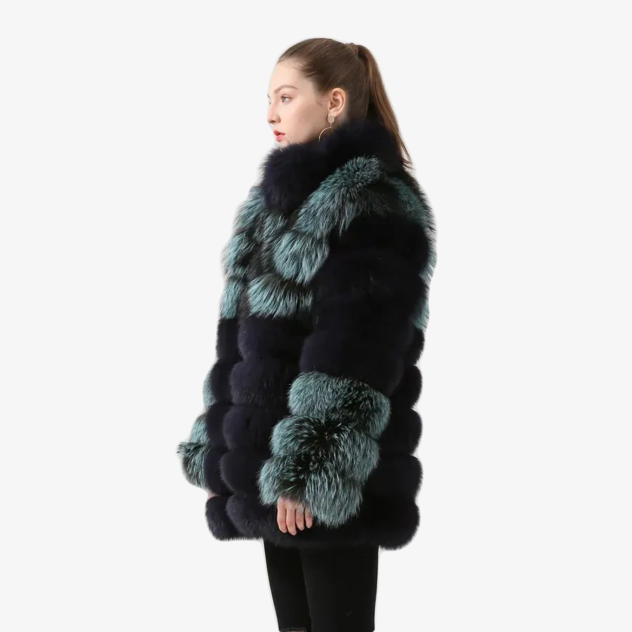 Women real fox fur coat long coat stand collar luxury genuine fur winter thick fur - WGLUVF