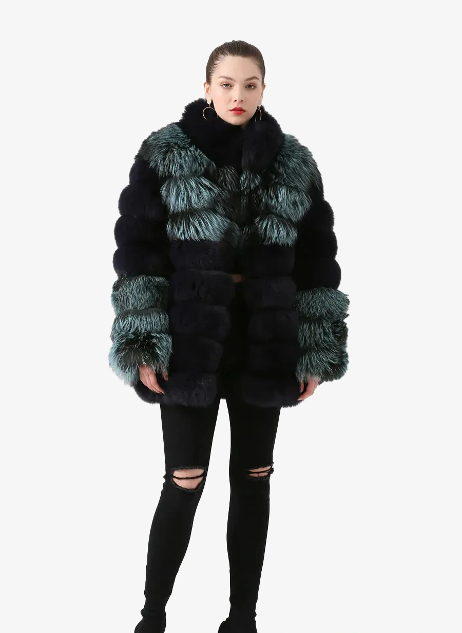 Women real fox fur coat long coat stand collar luxury genuine fur winter thick fur - WGLUVF