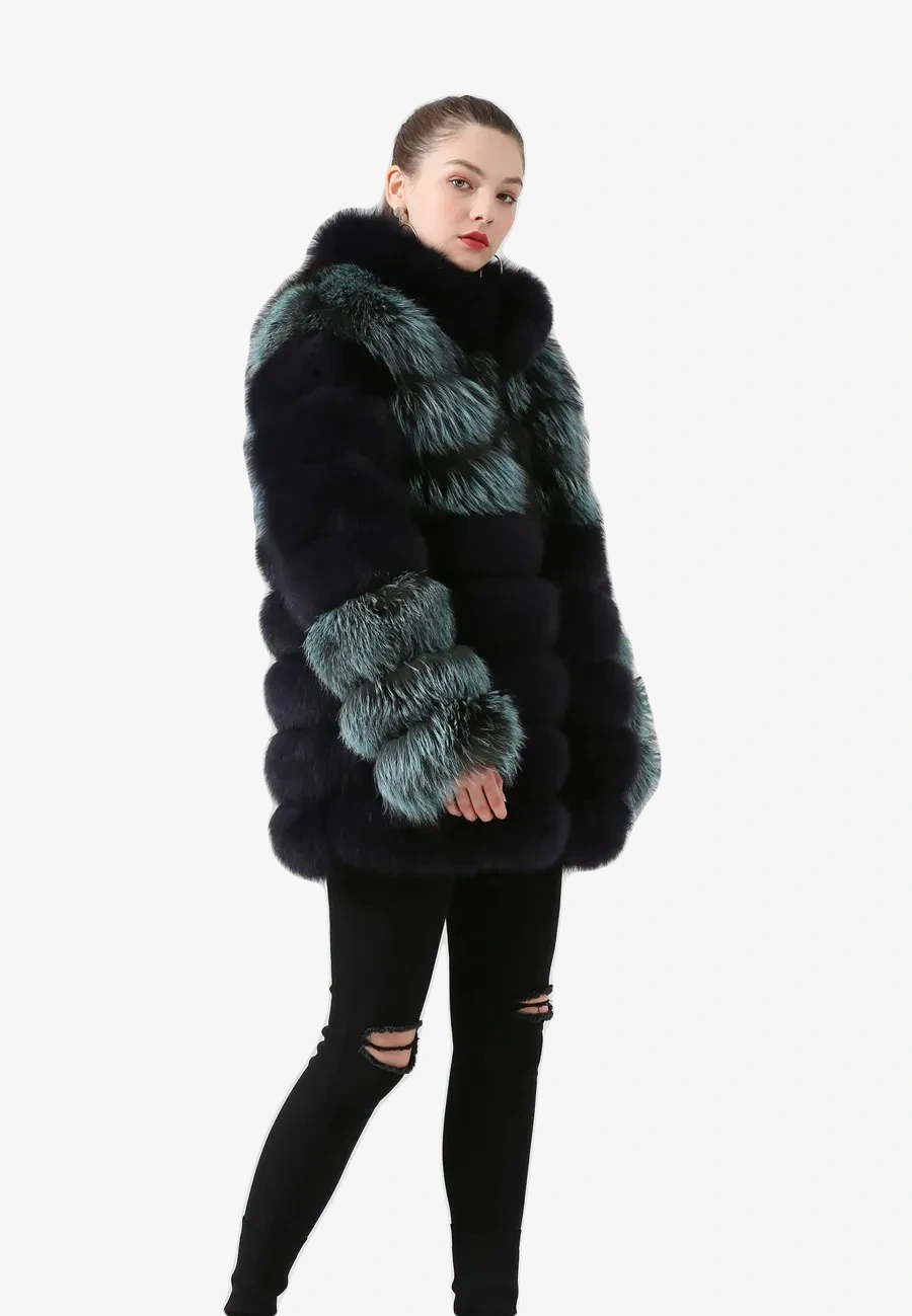 Women real fox fur coat long coat stand collar luxury genuine fur winter thick fur - WGLUVF