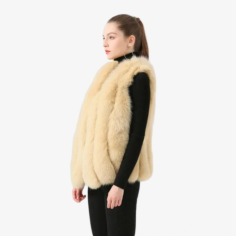 Natural fox skin vest, fashionable fur vest - WGLUVF