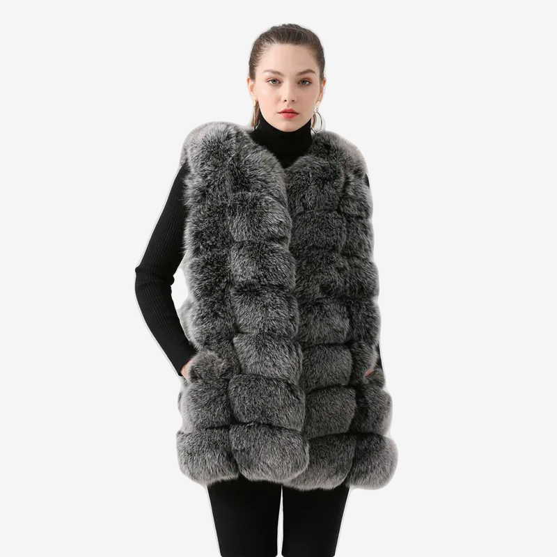Real fox leather vest luxury fur - WGLUVF