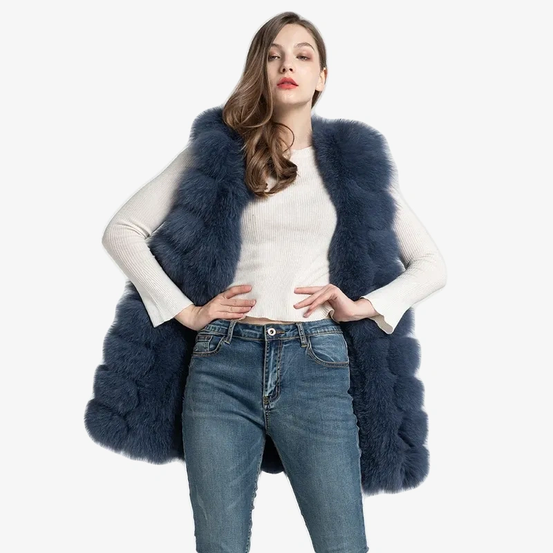 Vertical bread chunks, natural fox fur vest WG-V75/S-H - WGLUVF