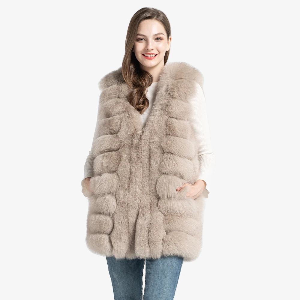 Vertical bread chunks, natural fox fur vest WG-V75/S-H - WGLUVF