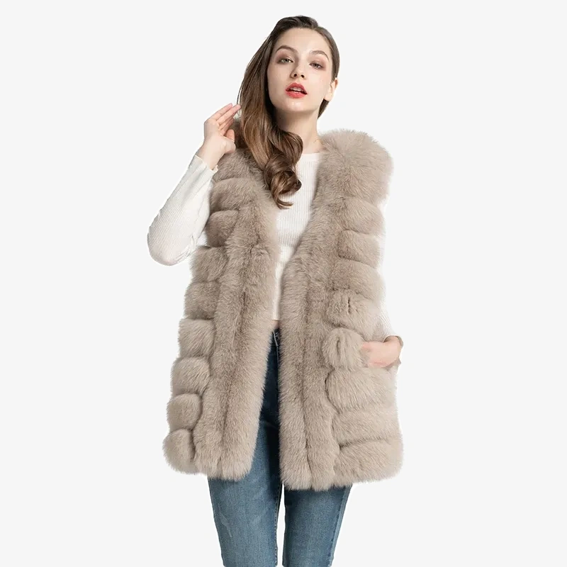 Vertical bread chunks, natural fox fur vest WG-V75/S-H - WGLUVF