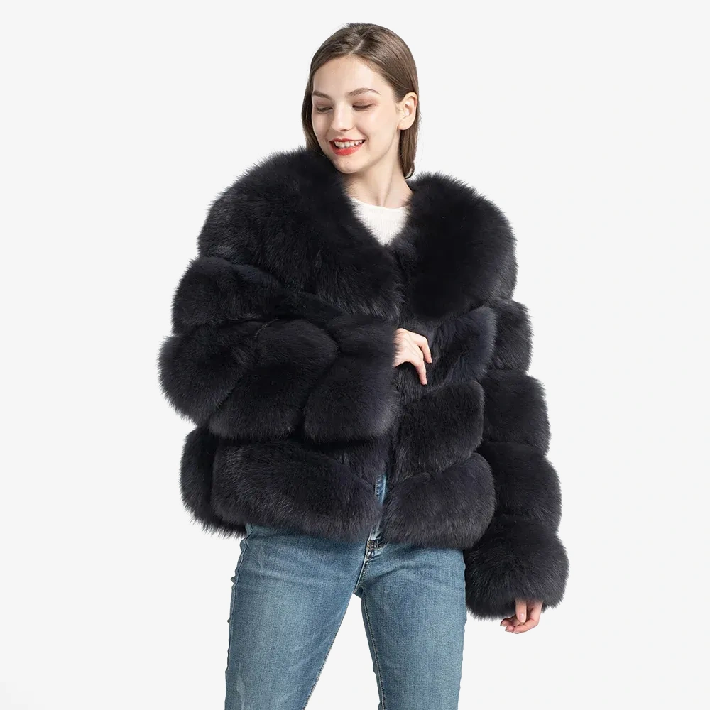 Diagonal fox fur coat - WGLUVF