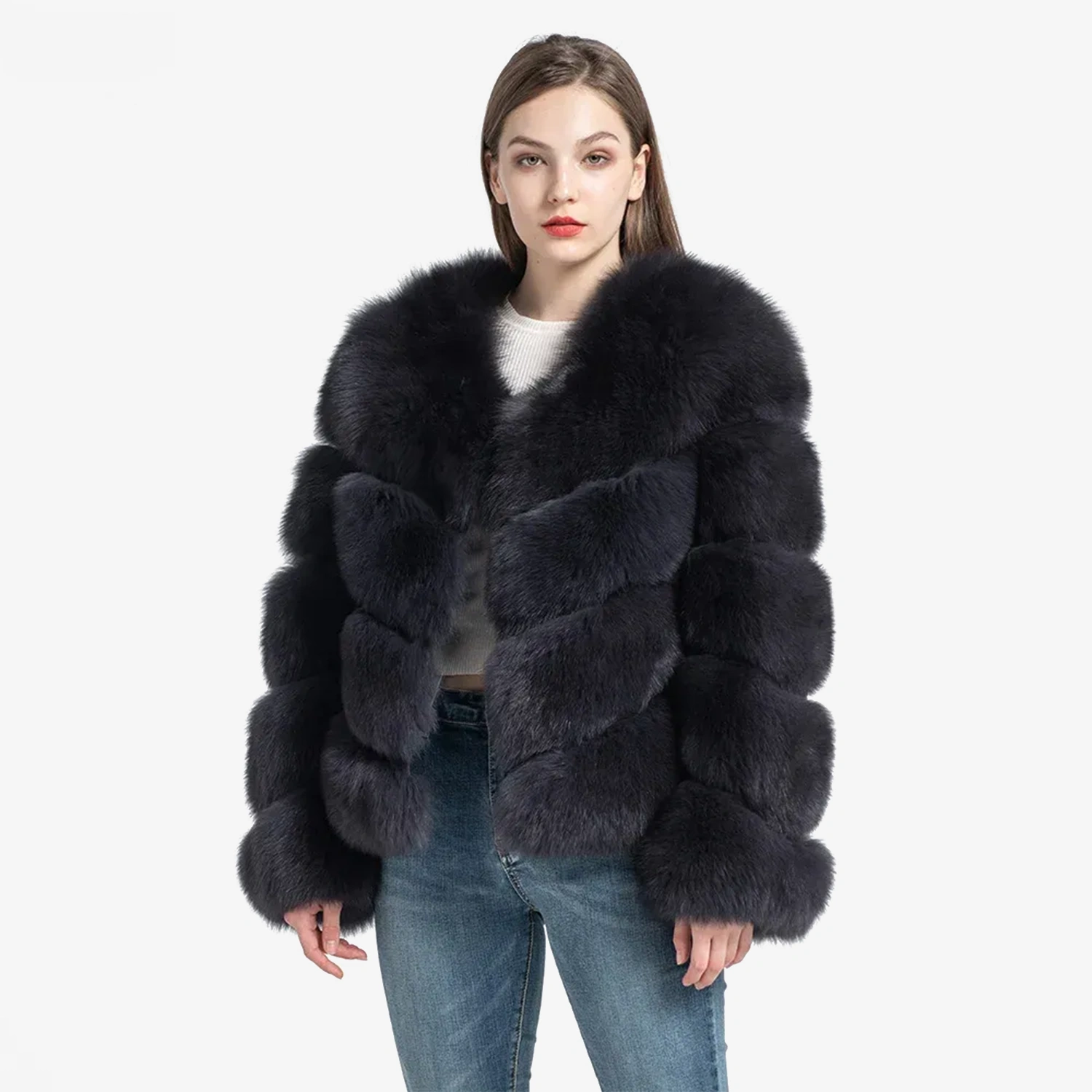 Diagonal fox fur coat - WGLUVF