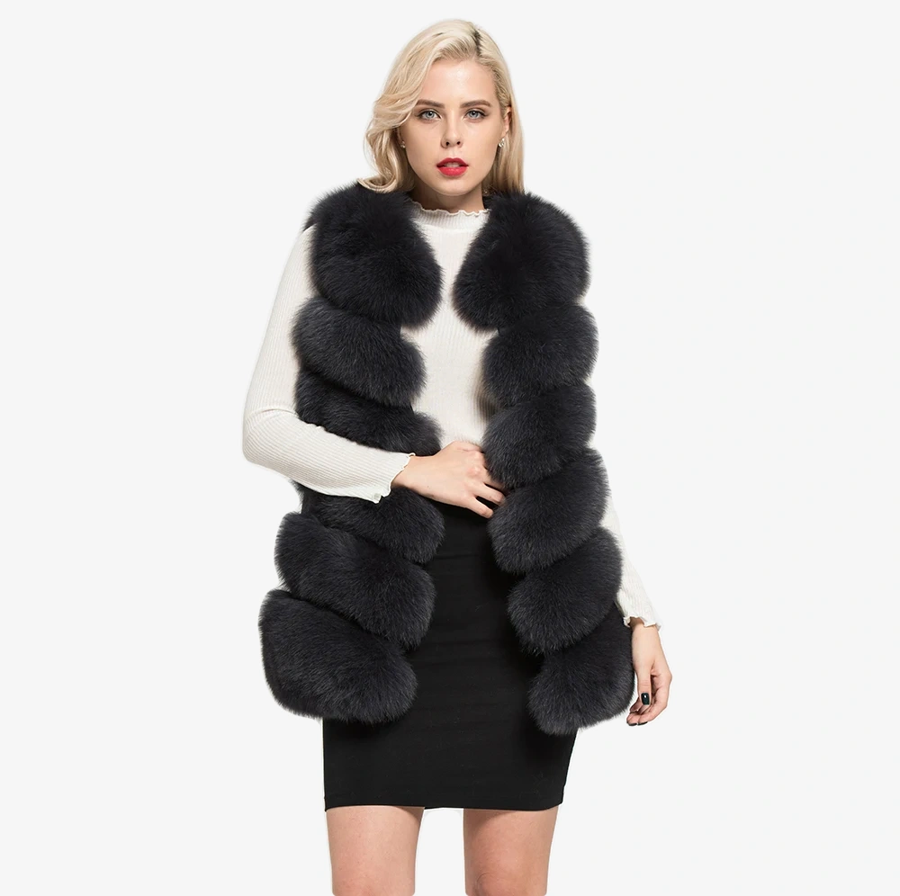 Standard length diagonal fox fur vest - WGLUVF