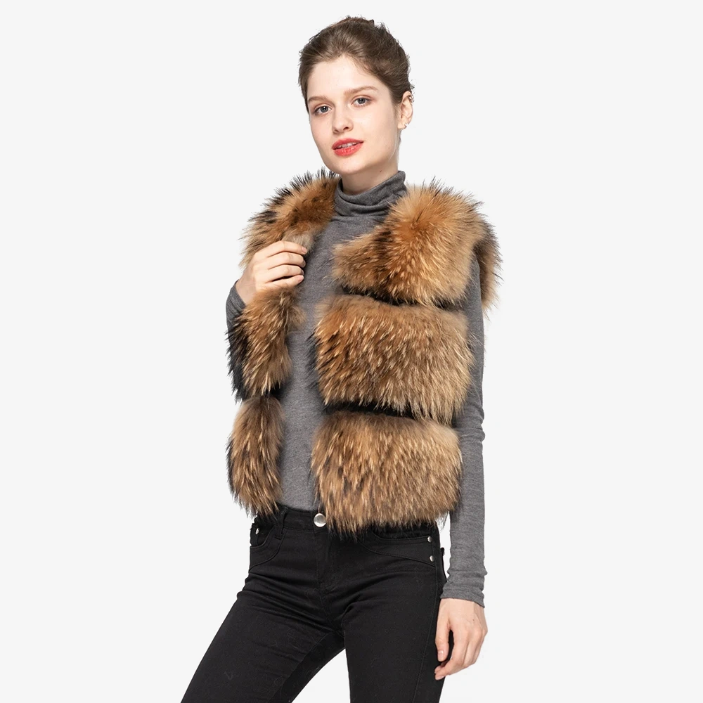 Short Real Fashion Lady Natural Raccoon Fur vest WG-STVT45-45 - WGLUVF