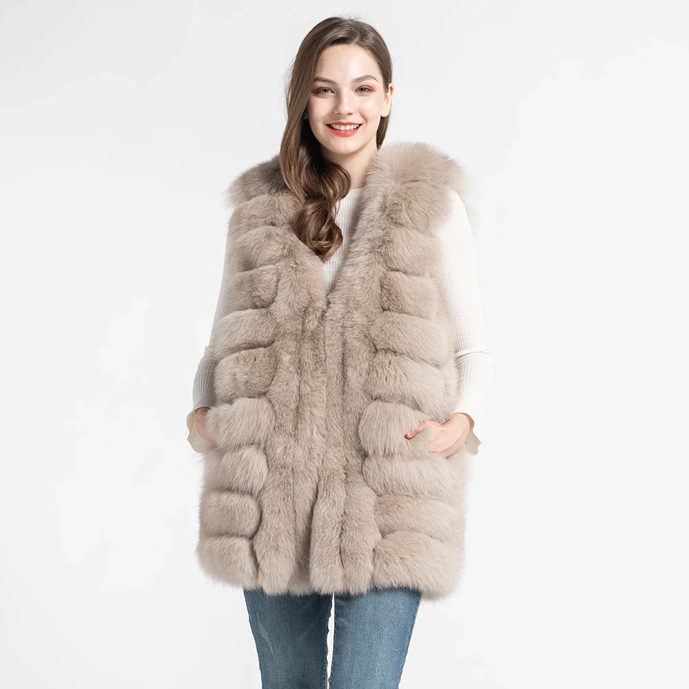 Vertical bread chunks, natural fox fur vest WG-V75/S-H - WGLUVF